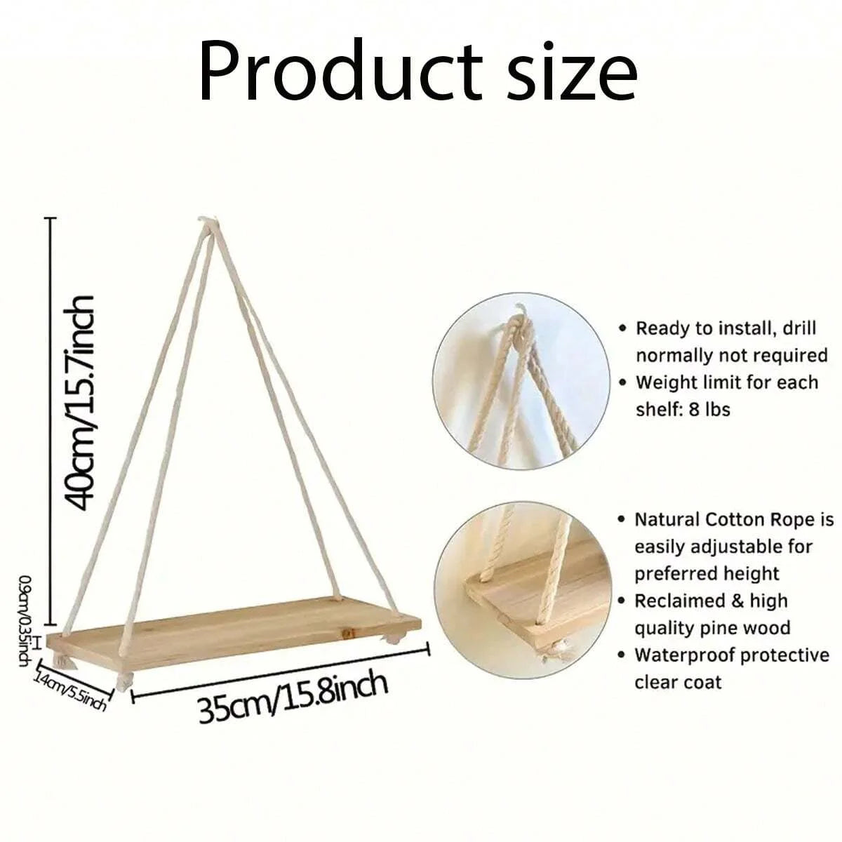 Wooden Swing Hanging Rope